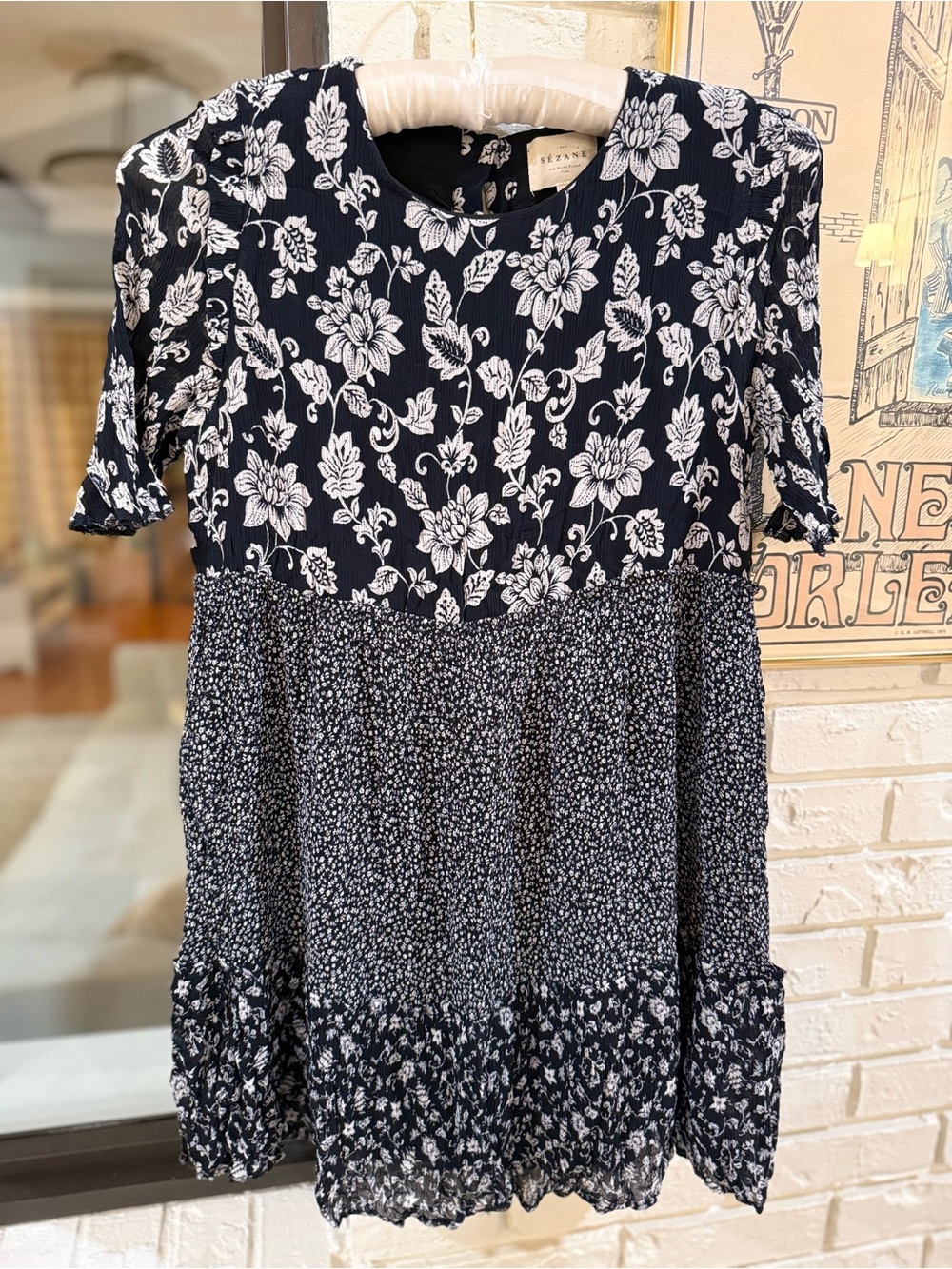 Sézane Mixed Floral Silk Blend Button Back Mini Dress 36 US 4